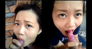 Em ghệ mút củ khoải ở vườn sau nhà